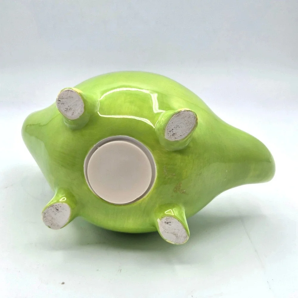 Long Neck Dinosaur Kids Coin Bank Lime Green  & Blue Removable Stopper